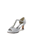Open Toe Crystal Starp Chunky Heels
