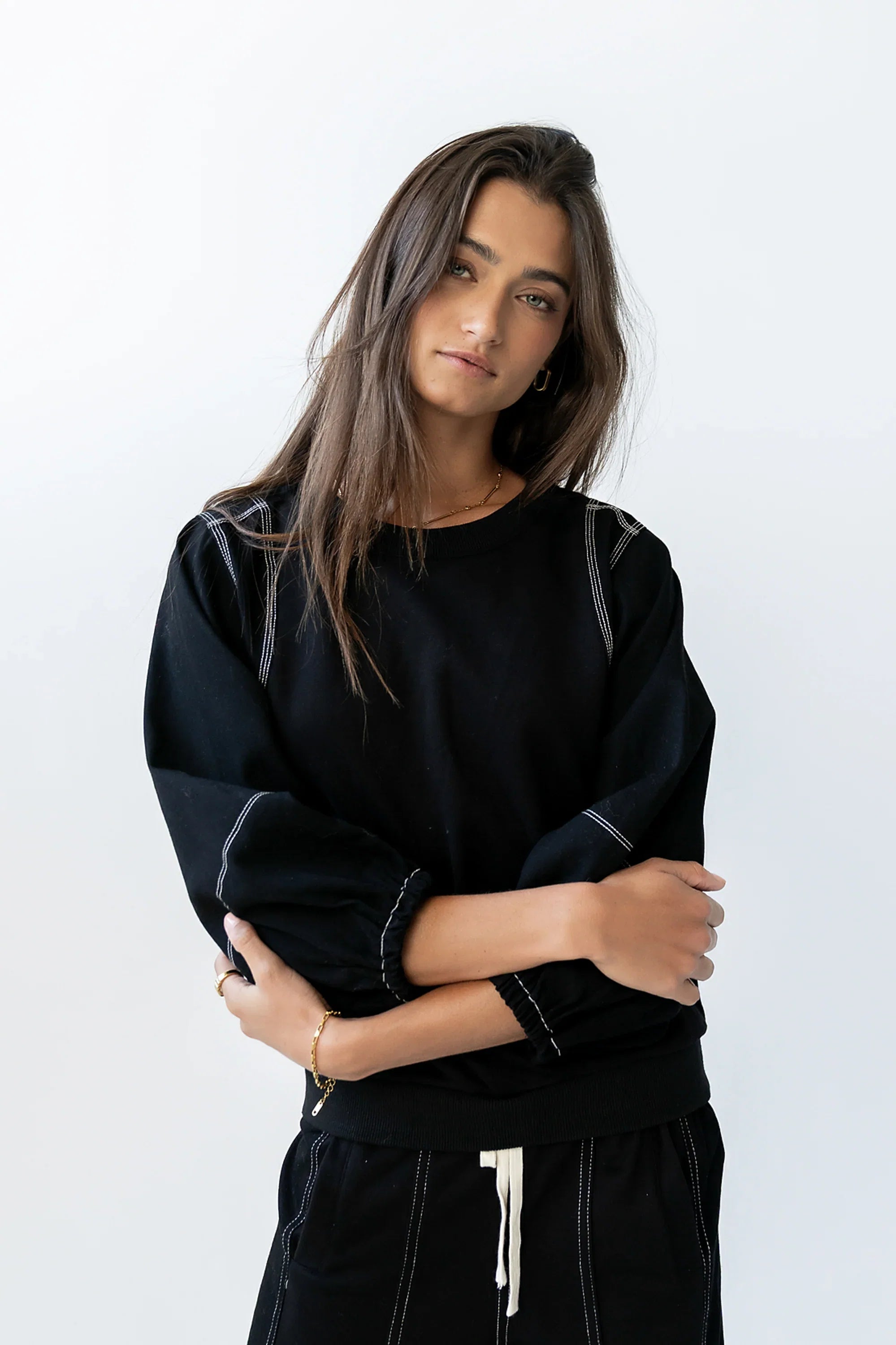 Malinda Mixed Media Top in Black FINAL SALE