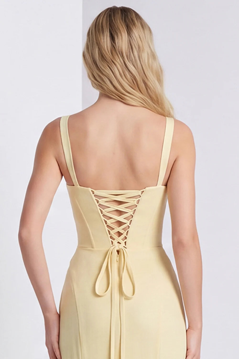 Daffodil Corset A Line Lace up Back Maxi Dress with Slit