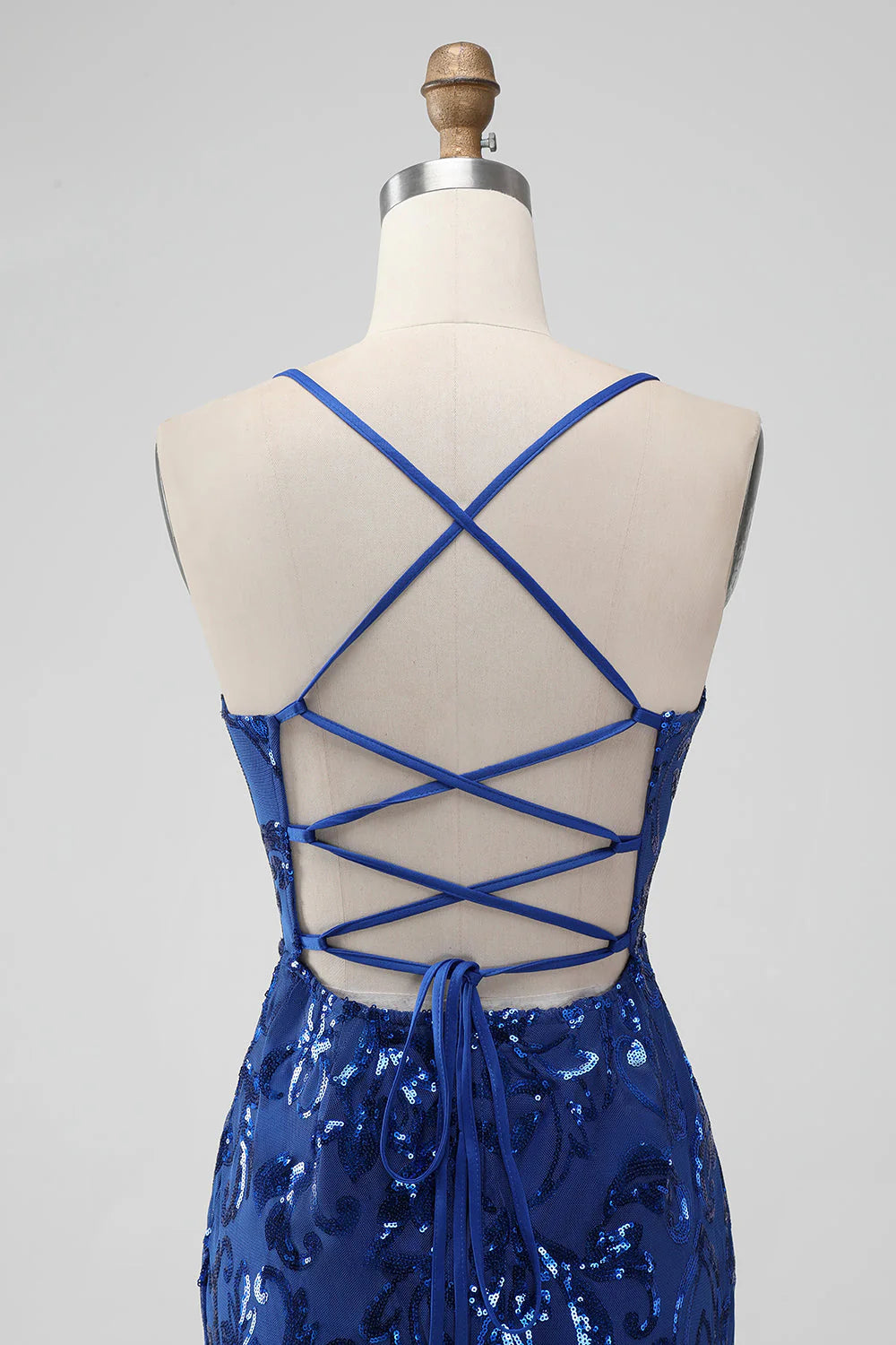 Royal Blue Bodycon Sequins Short Homecoming Dress with Lace up Back