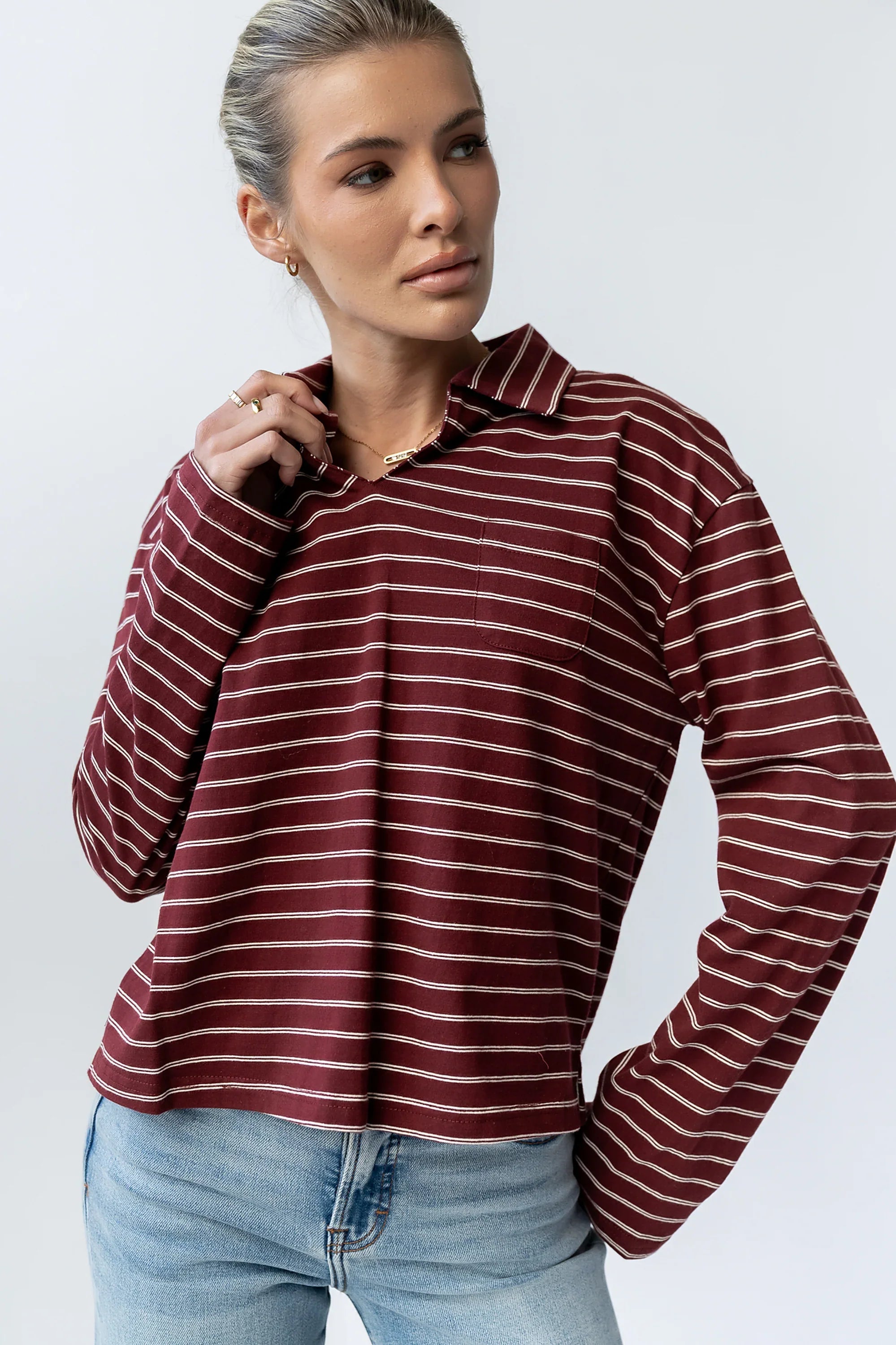 Kateri Striped Top in Burgundy