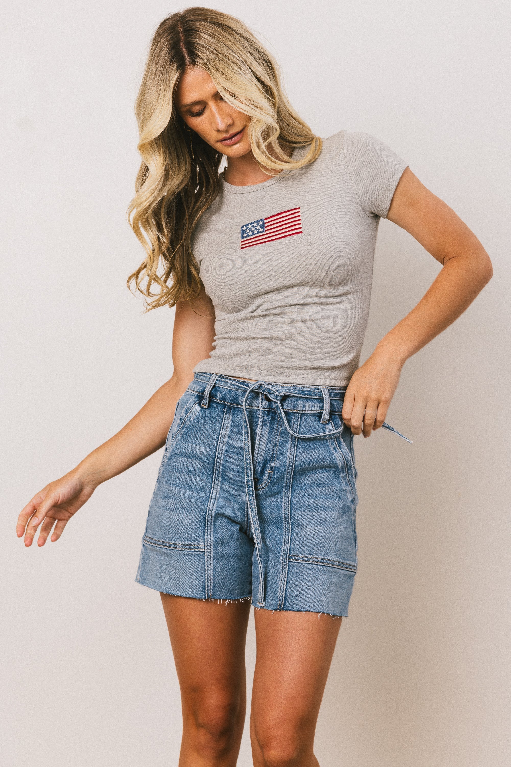 American Flag Tee in Grey FINAL SALE