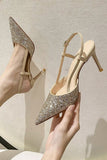 Stiletto High Heels with One Buckle and Toe Cap