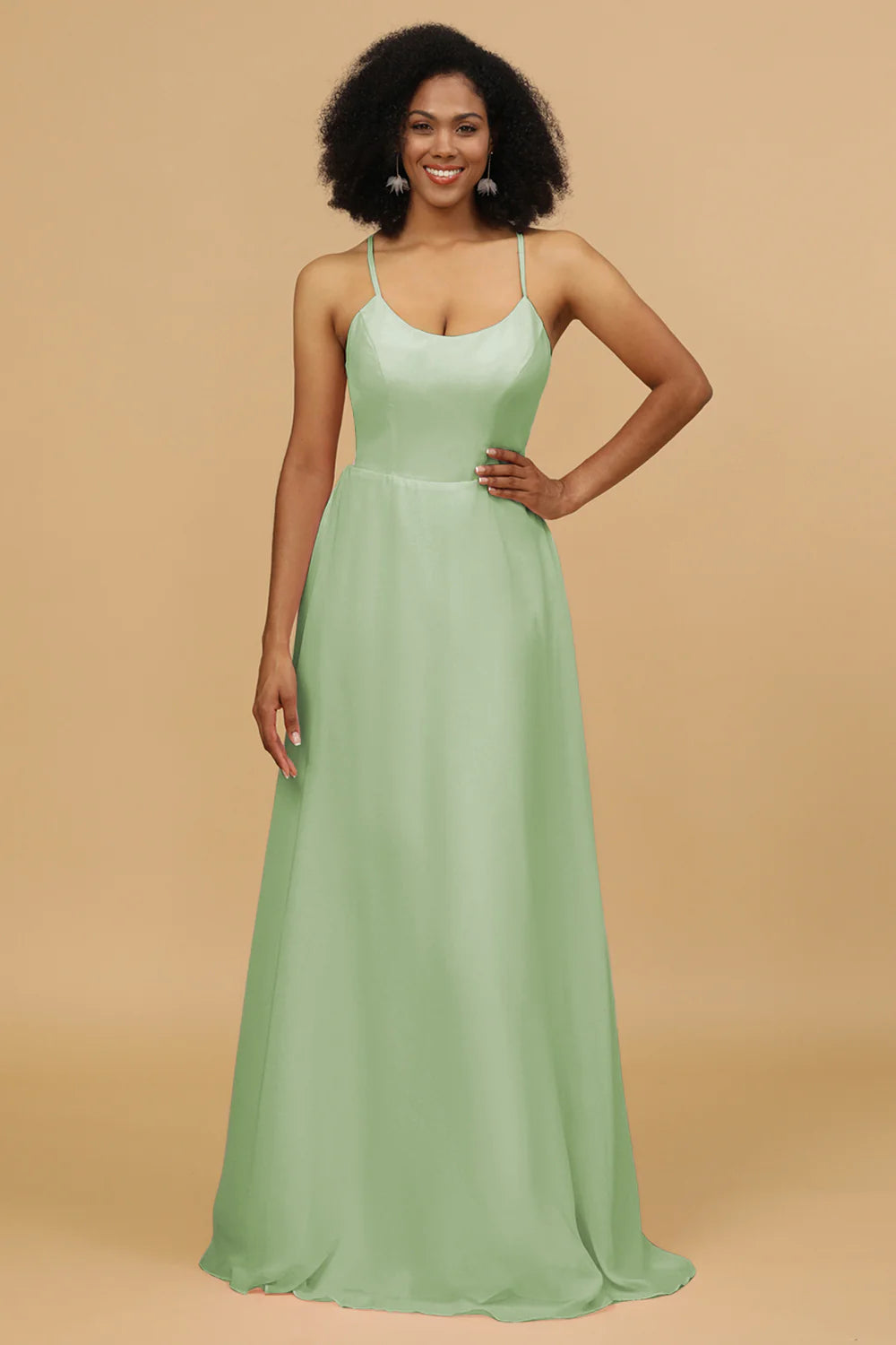 Sheath Column Spaghetti Straps Long Chiffon Bridesmaid Dress