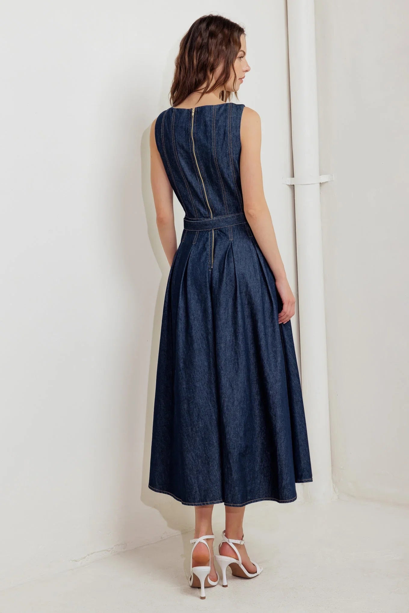 MOONLIGHT SERENADE DARK DENIM MIDI DRESS FINAL SALE