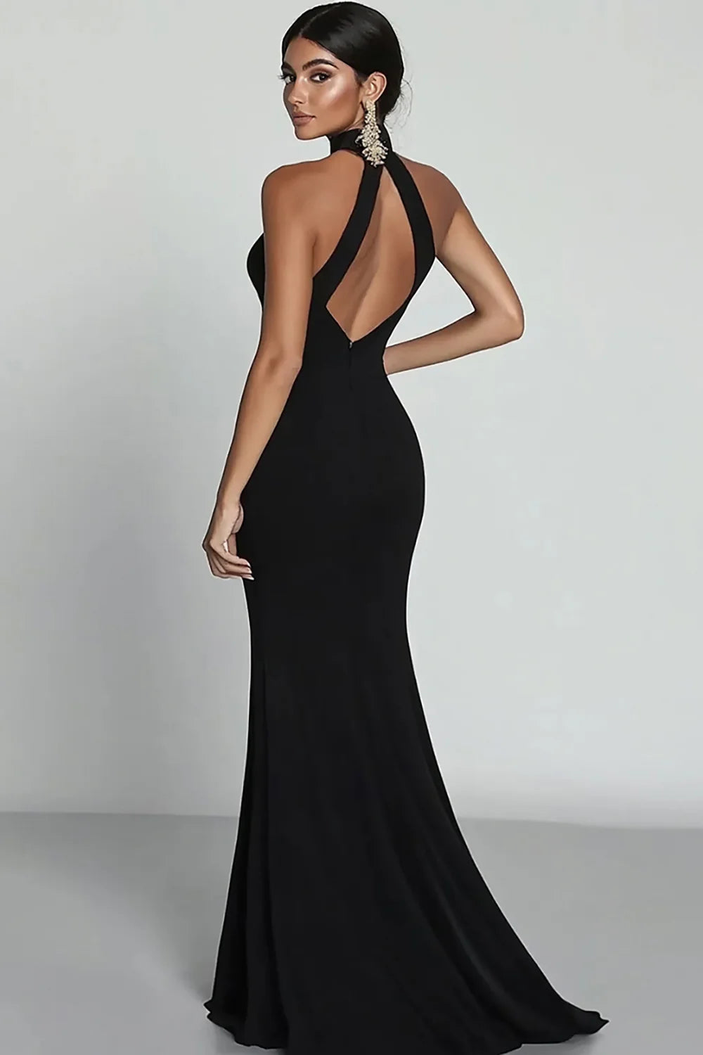 Black Halter Neck Mermaid Formal Dress