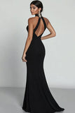 Black Halter Neck Mermaid Formal Dress