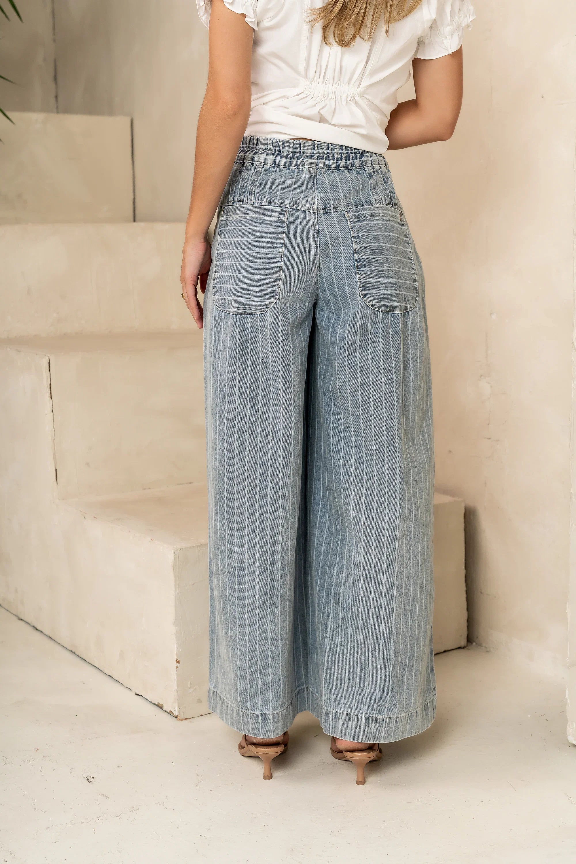 Melanie Striped Wide Leg Pants in Light Wash FINAL SALE