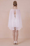 2 Piece White Spaghetti Straps Ruffled Graduation Dress with Cape