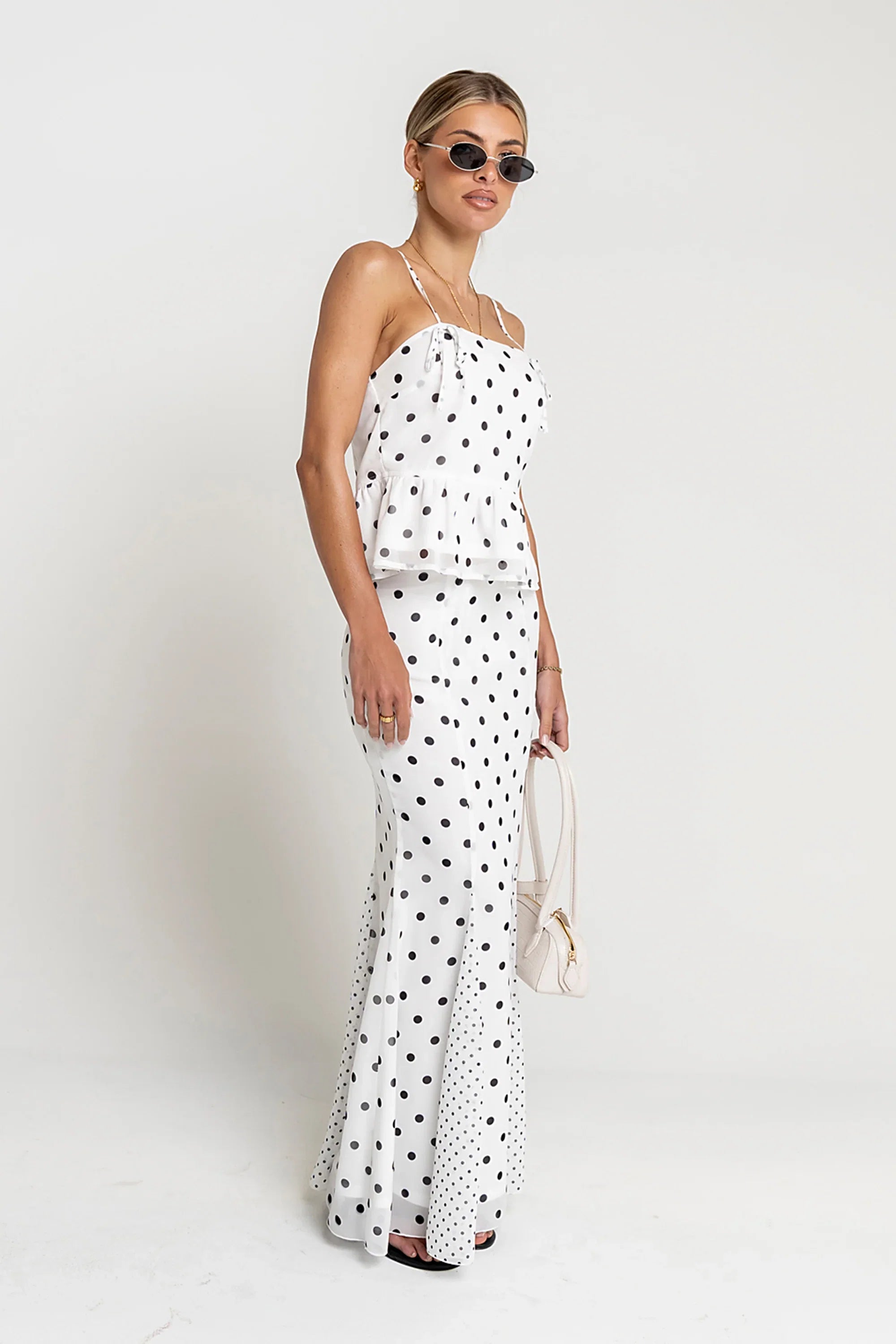 Freida Polka Dot Maxi Skirt in Ivory
