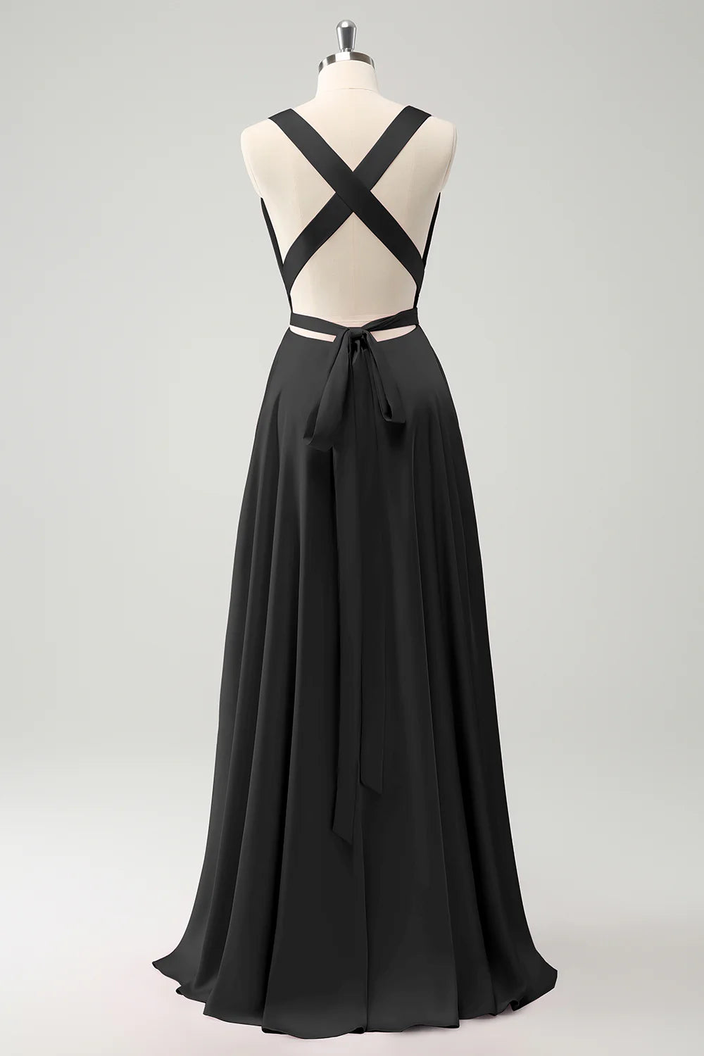 Burgundy A Line Deep V Neck Backless Long Bridesmaid Dress with Slit