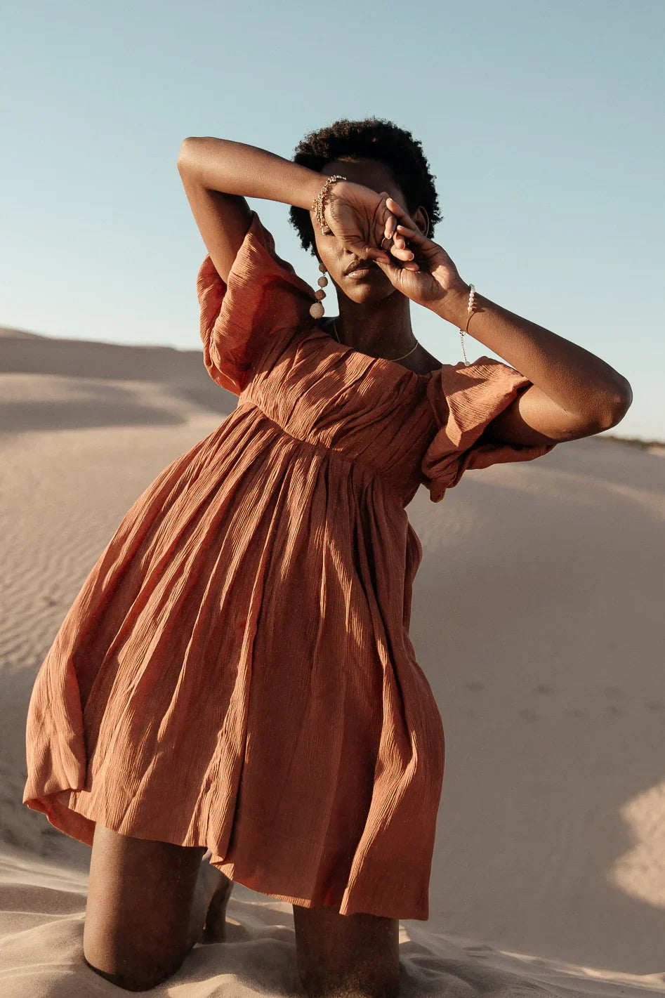 Dasha Textured Mini Dress in Terracotta FINAL SALE