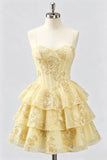 Daffodil A Line Floral Corset Tiered Ruffle Short Homecoming Dress