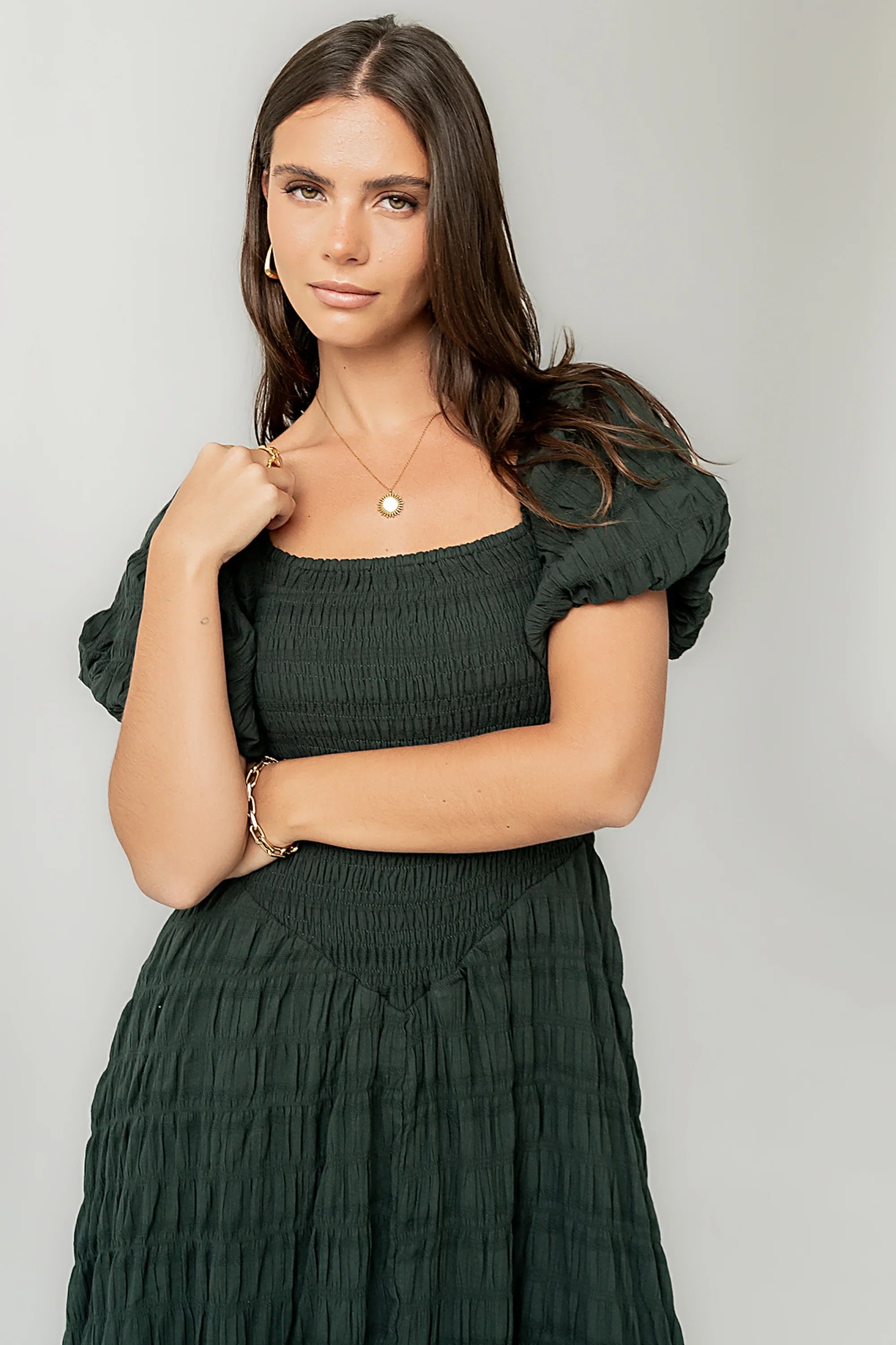Beckie Smocked Maxi Dress in Green FINAL SALE