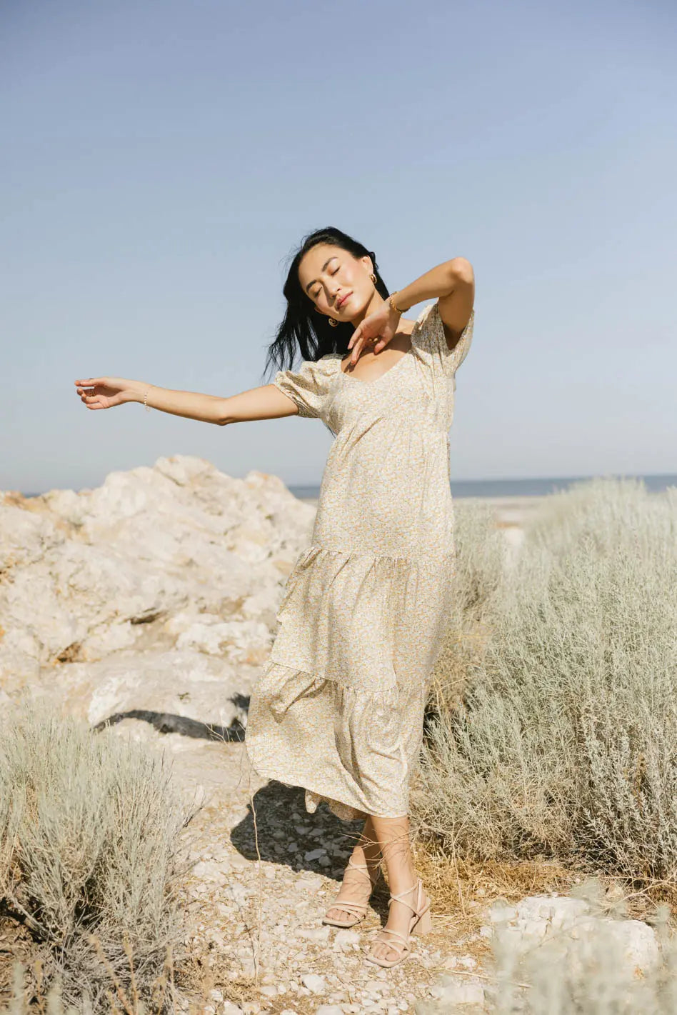 Amelia Ditsy Floral Dress in Yellow FINAL SALE
