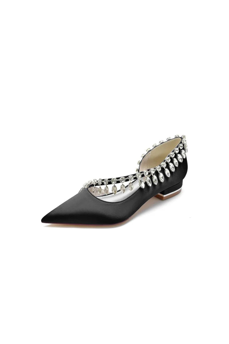 Rhinestone Beaded Pointed Toe Kitten Heels
