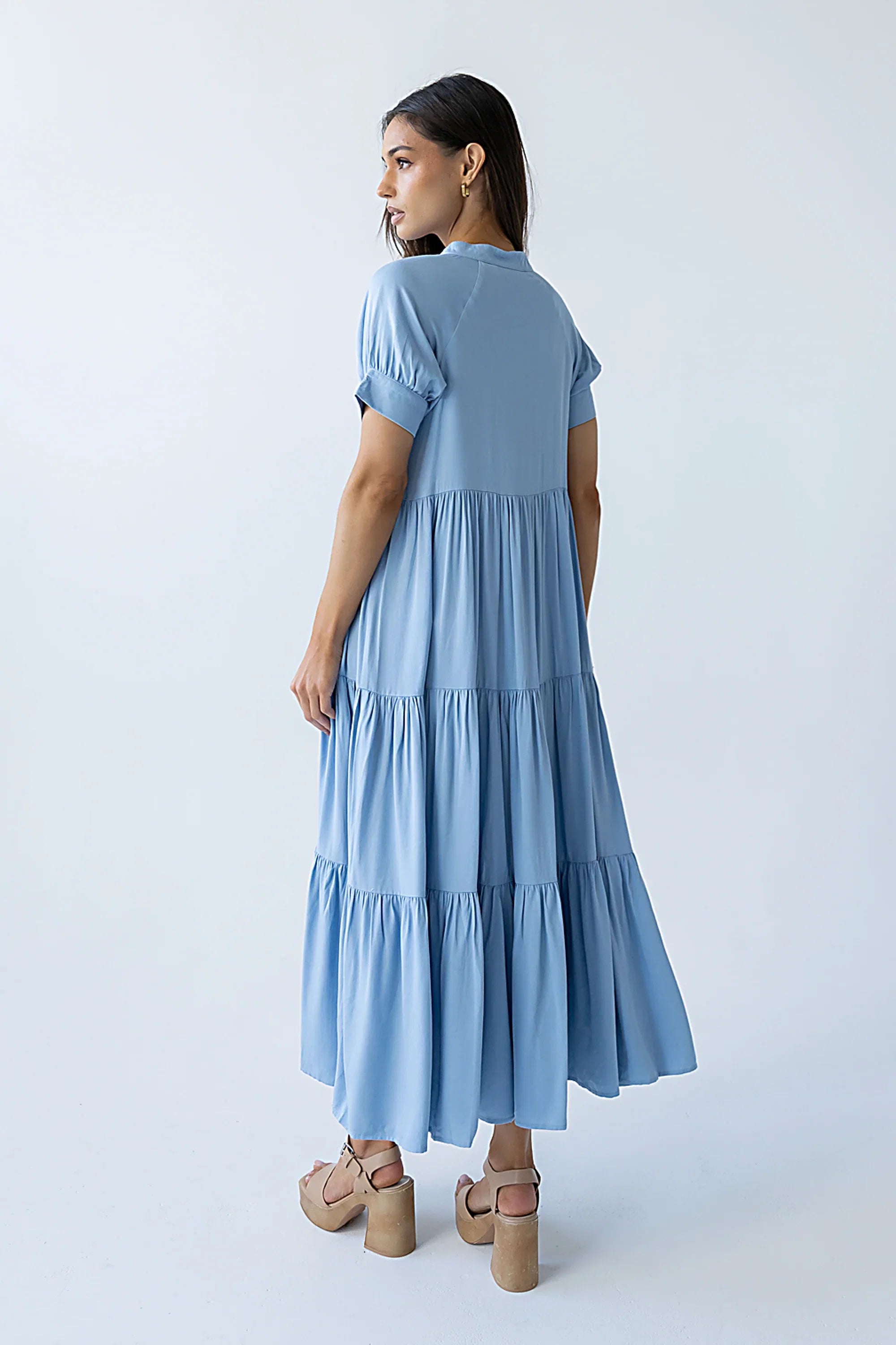 Amanda Tiered Dress in Slate Blue