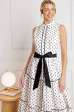 RETRO DOTS WHITE BLACK POLKA DOT MIDI DRESS