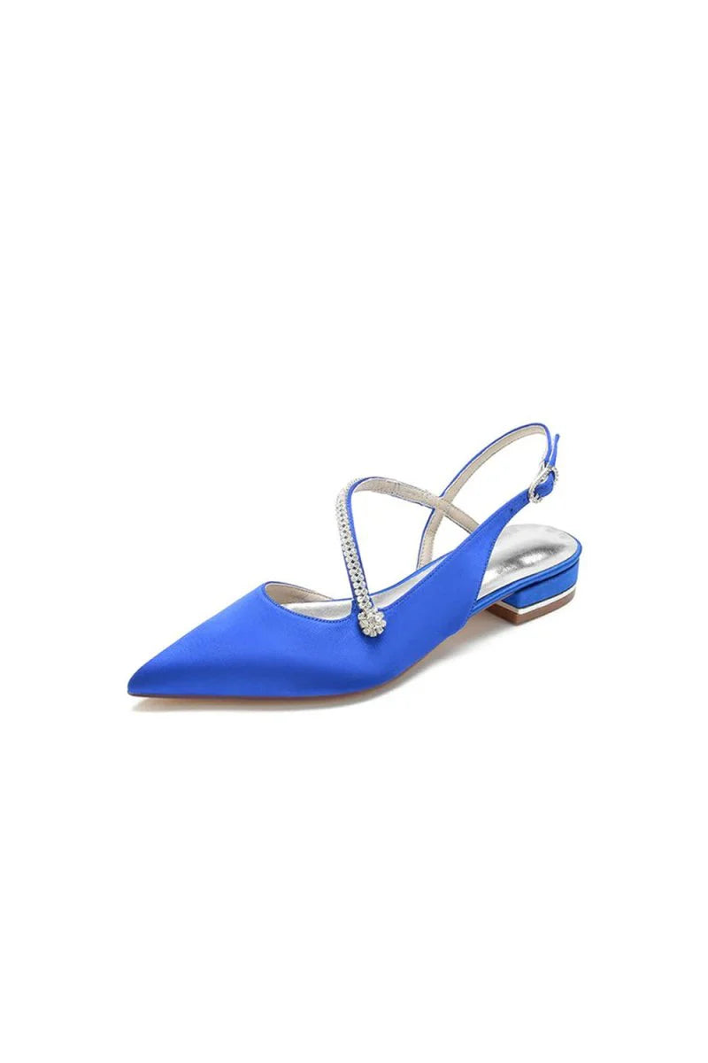 Beaded Pointed Toe Buckle Kitten Heels