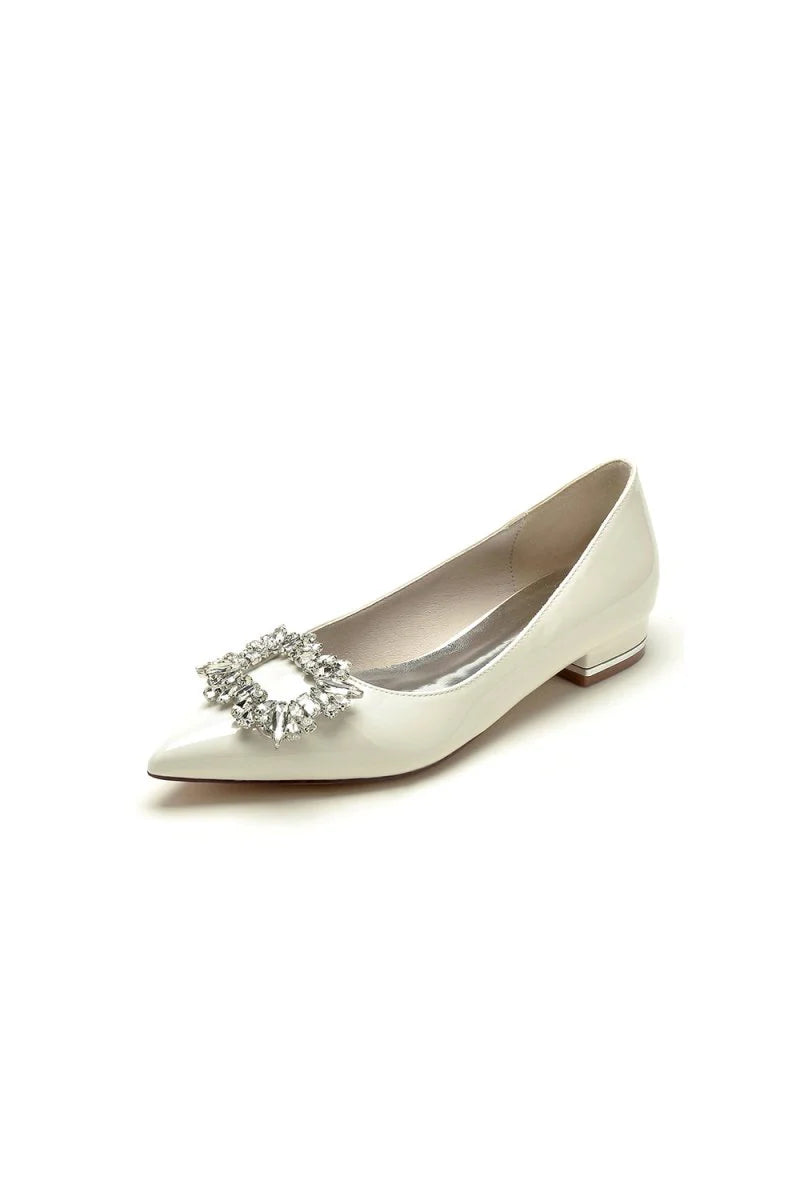 Pointed Toe Slip on Patent Leather With Rhinestone