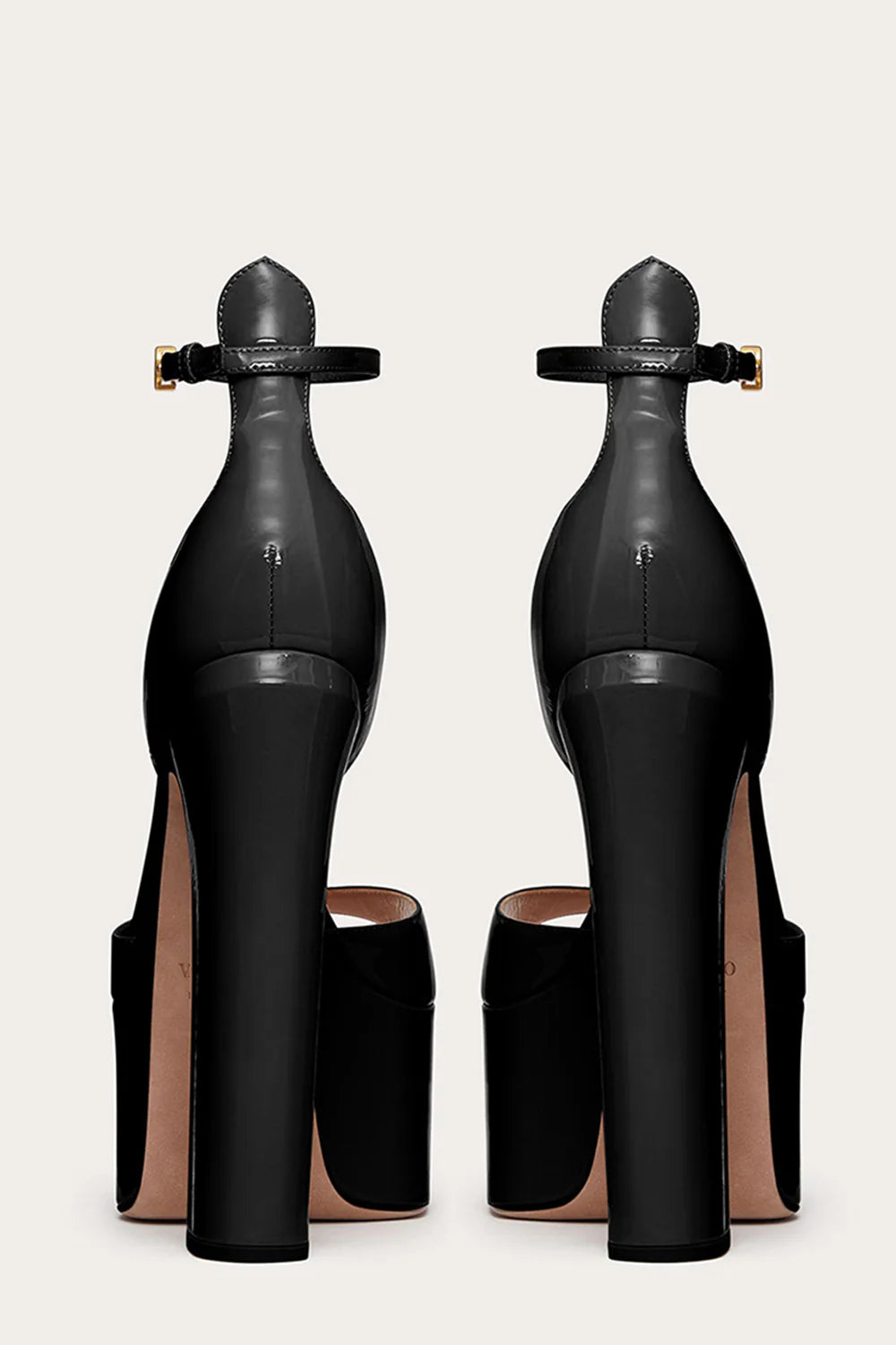 Open Toe Chunky High Heel Sandals Nude Patent Platform High Heels with Ankle Strap