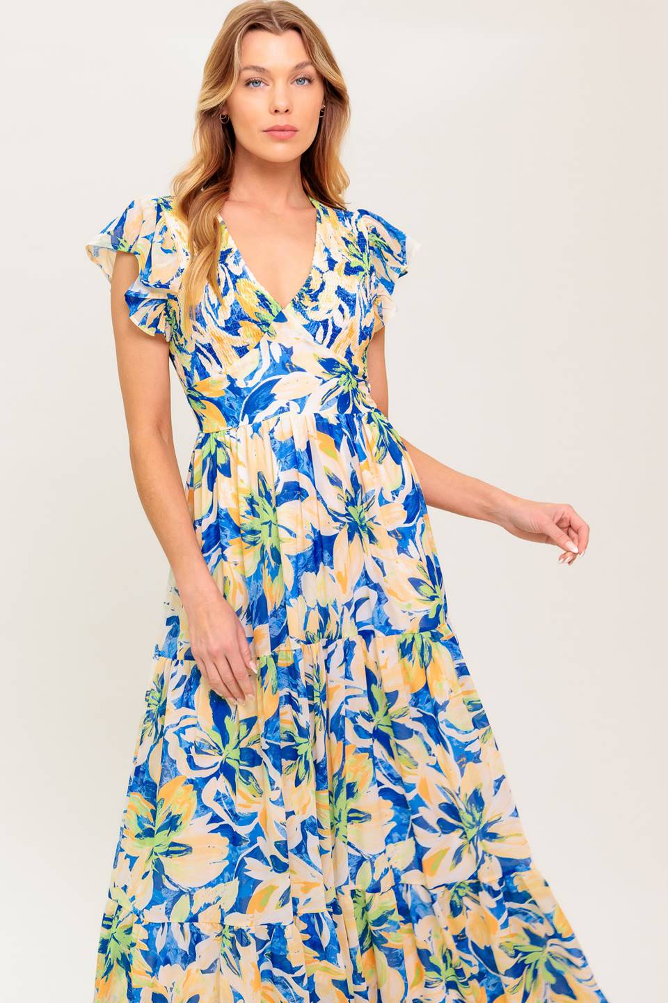 BRIDGEPORT MAXI DRESS BLUE FLORAL SUMMER DRESS