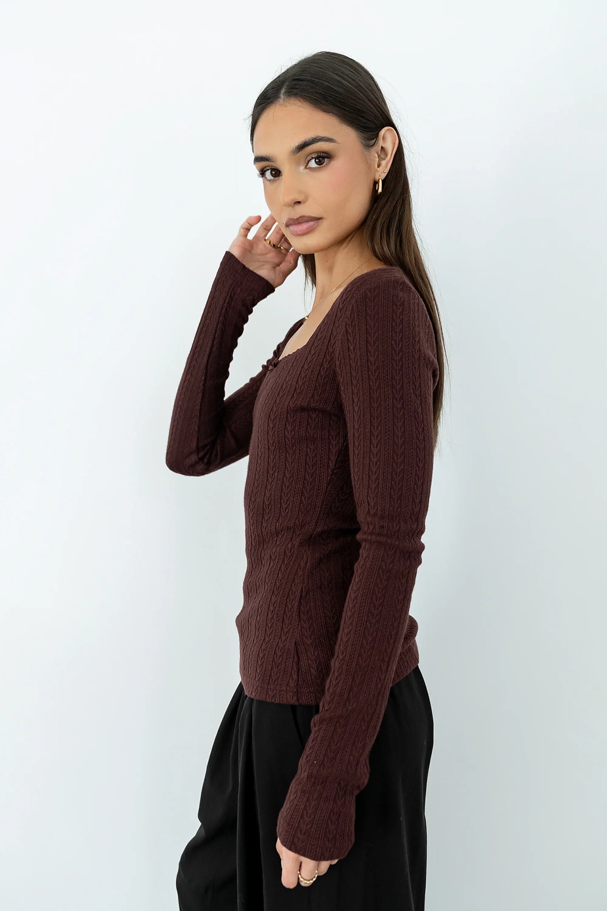 Andrea Knit Top in Burgundy