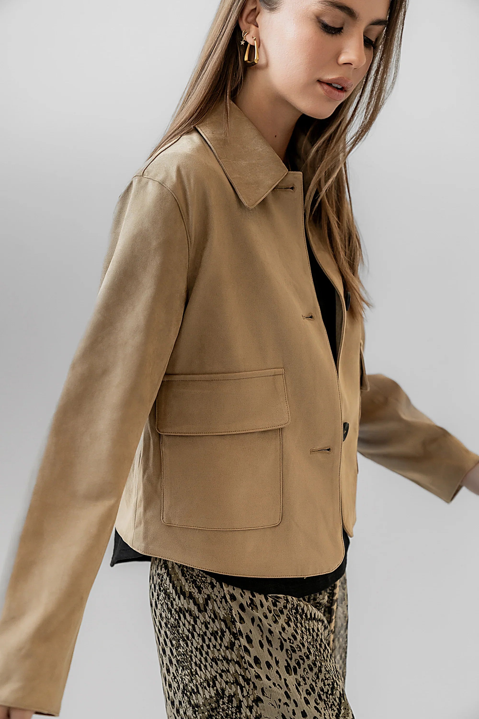 Aden Suede Jacket in Khaki FINAL SALE