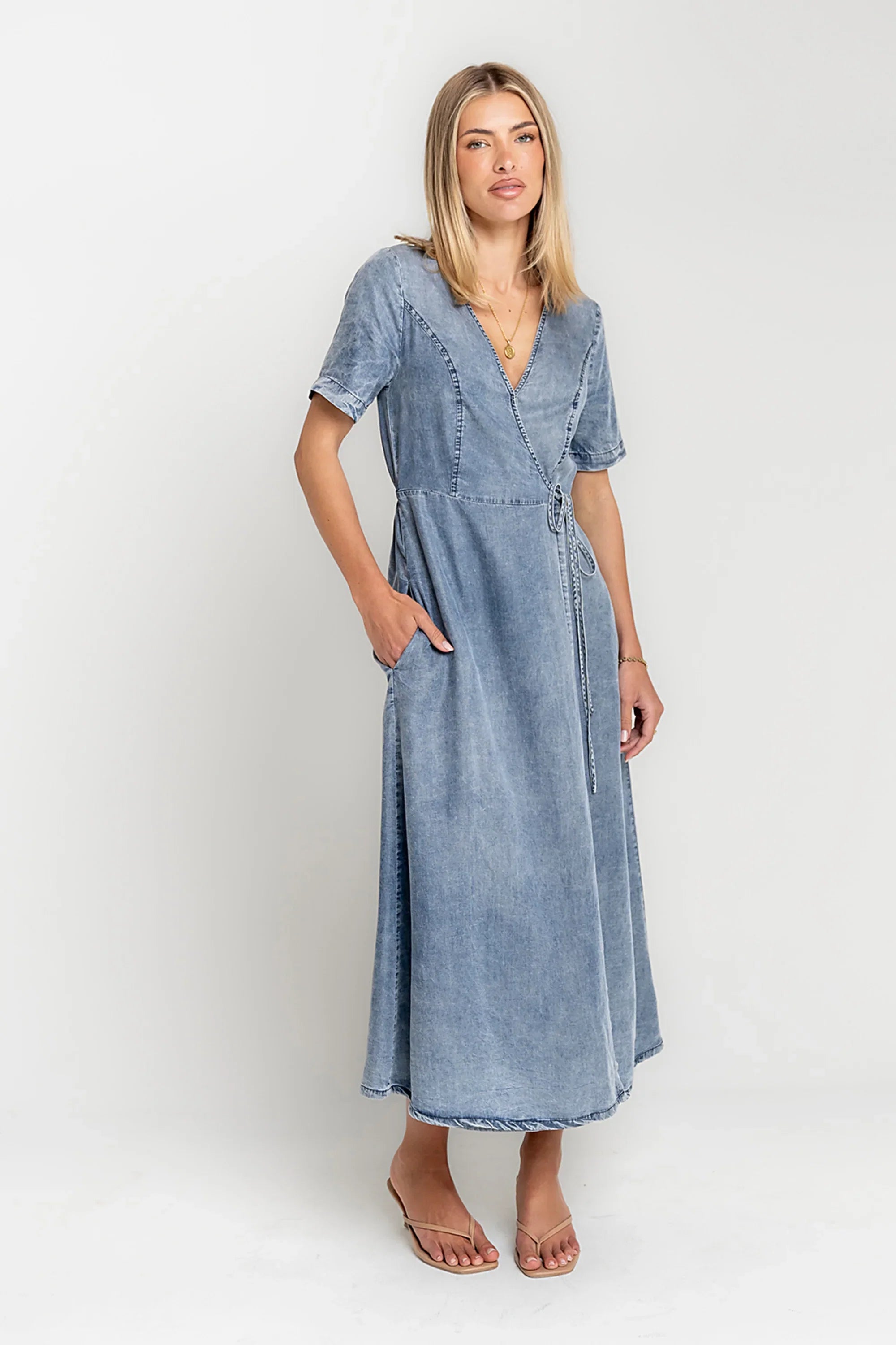 Tatum Denim Wrap Midi Dress
