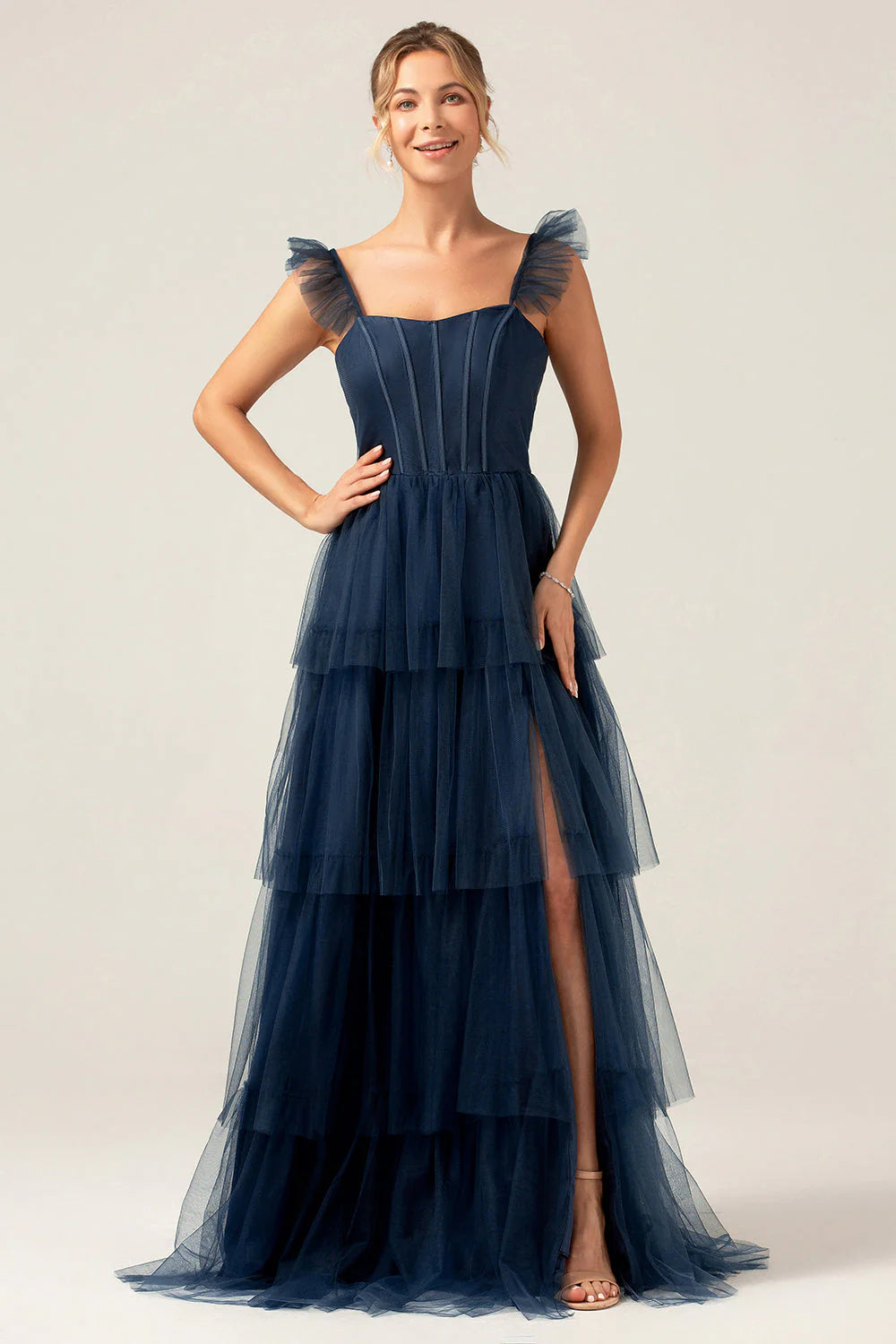 Eucalyptus A Line Spaghetti Straps Floor Length Tulle Bridesmaid Dress