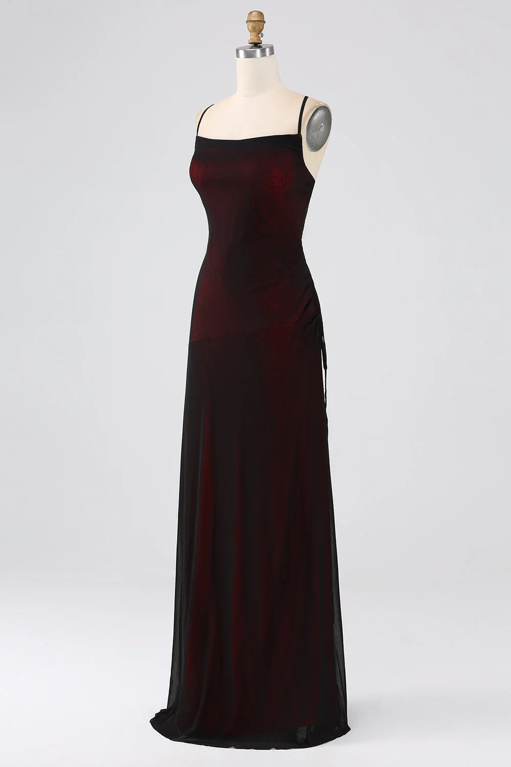 Sheath Spaghetti Straps Floor Length Black Blue Bridesmaid Dress With Elasticity