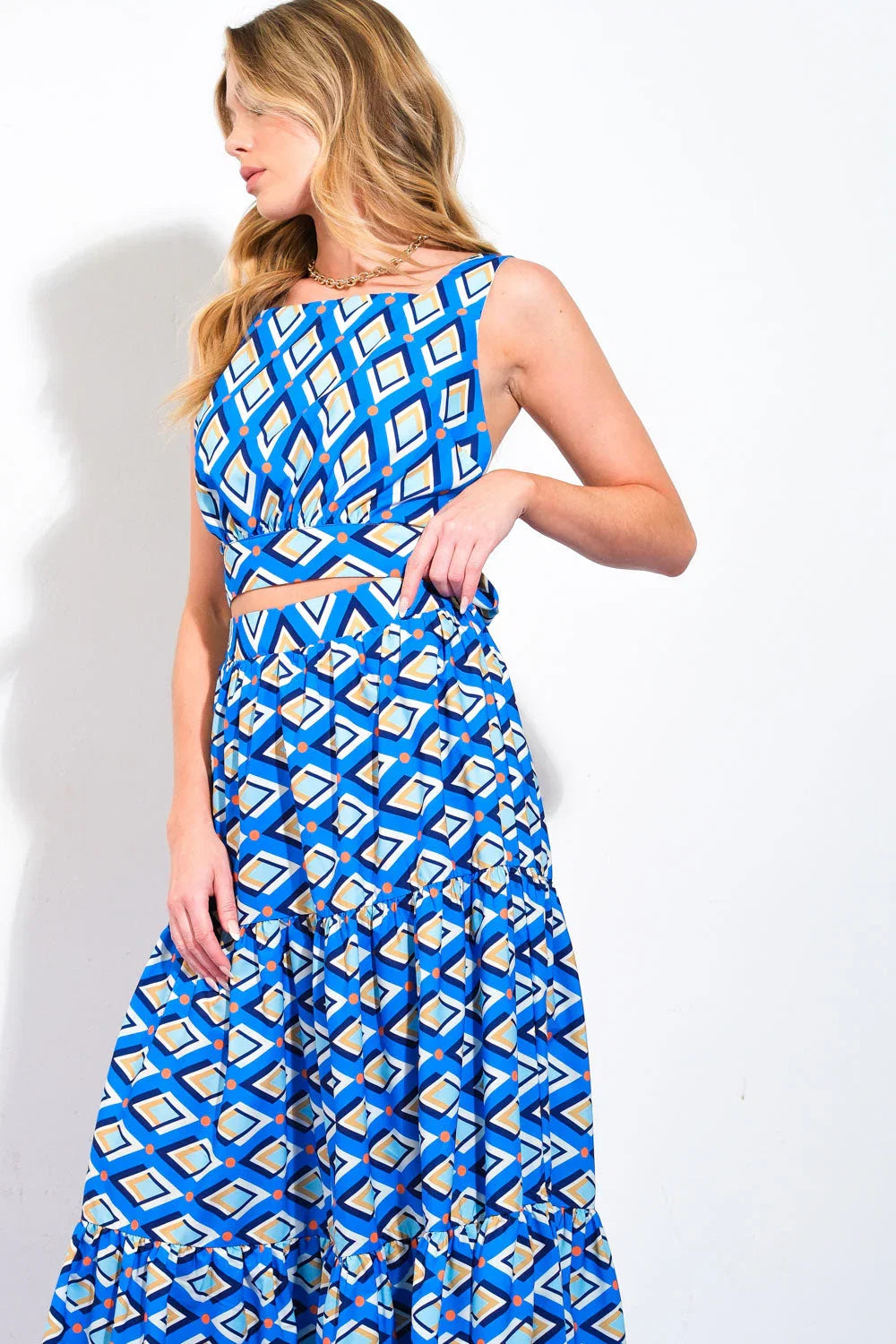 SUMMER JOURNEY BLUE TOP SKIRT SET