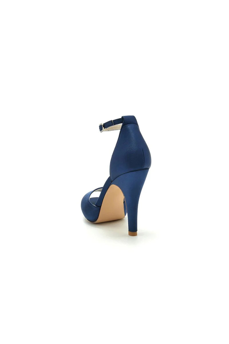 Silver Silk Heels with Metal Accent