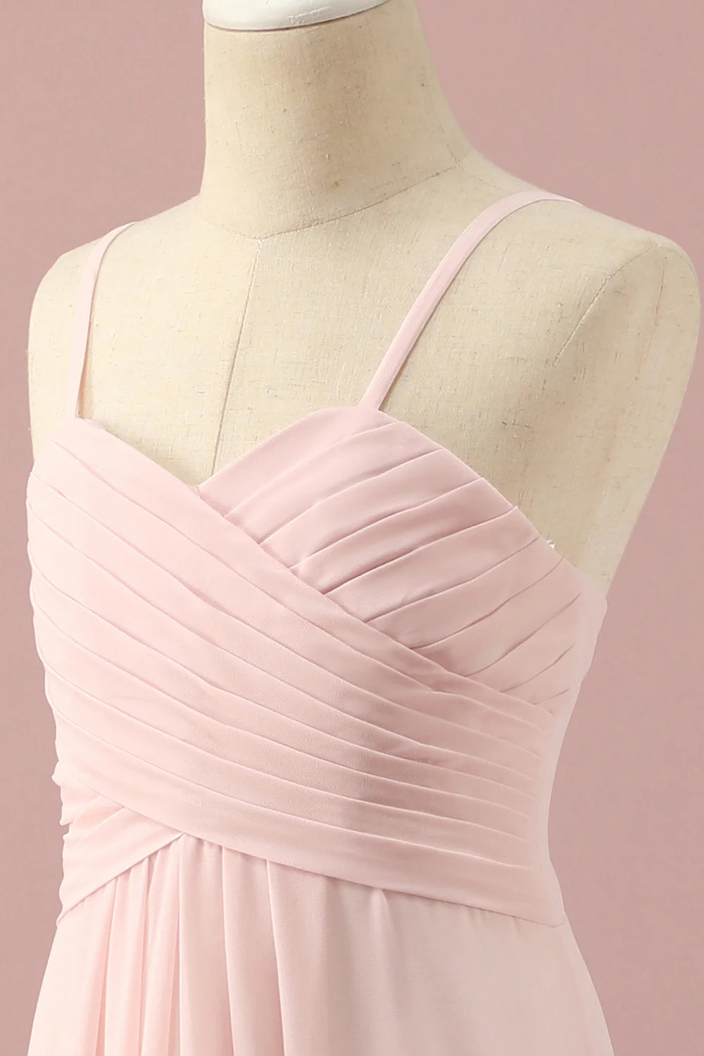 Light Pink A Line Spaghetti Straps Floor Length Chiffon Junior Bridesmaid Dress