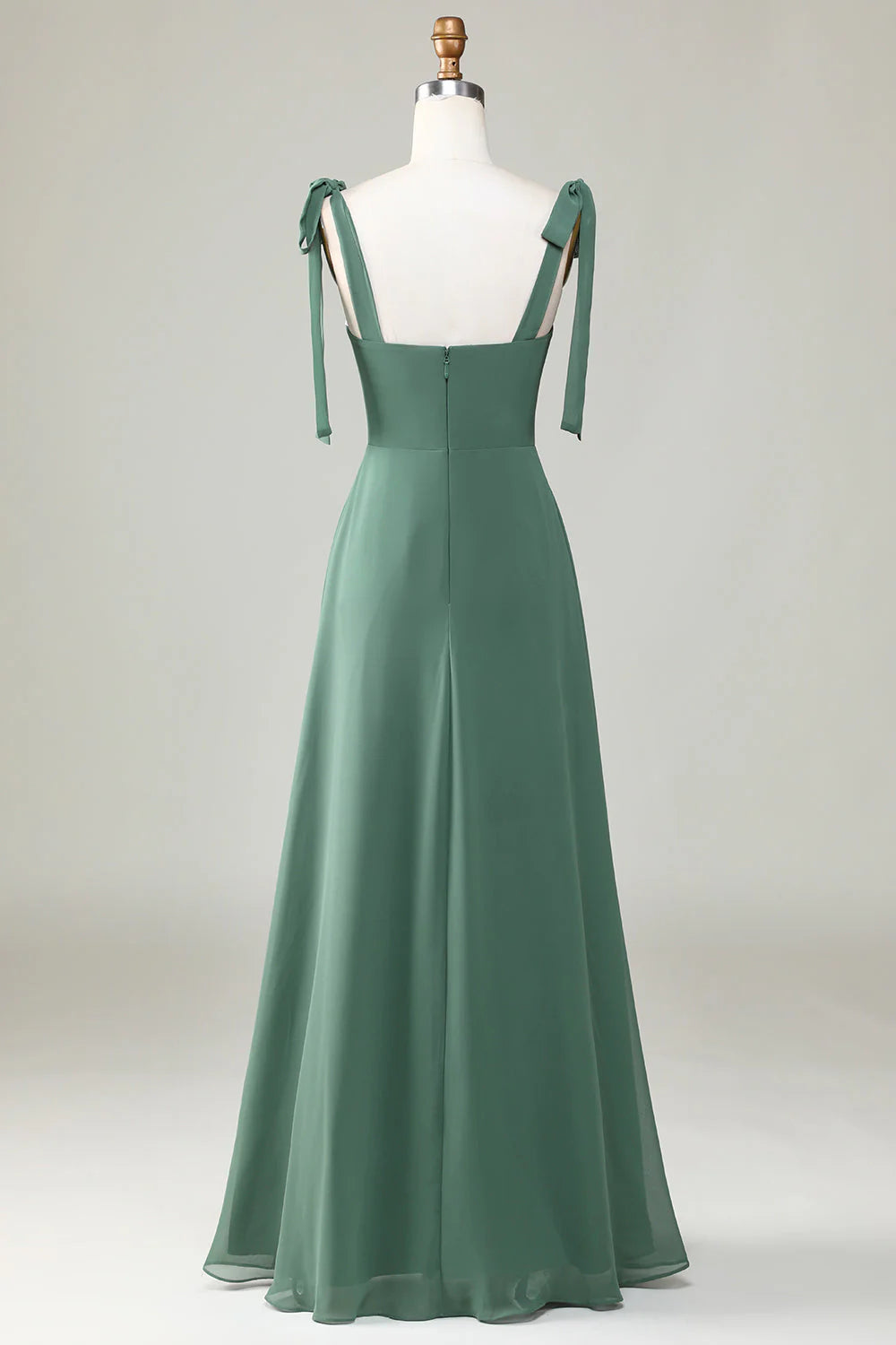 Eucalyptus A Line Spaghetti Straps Floor Length Bridesmaid Dress with Slit