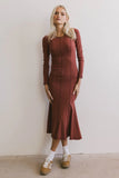 Fiona Ribbed Godet Dress in Rust FINAL SALE
