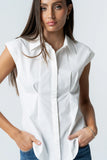 Remi Pleated Button Up in White
