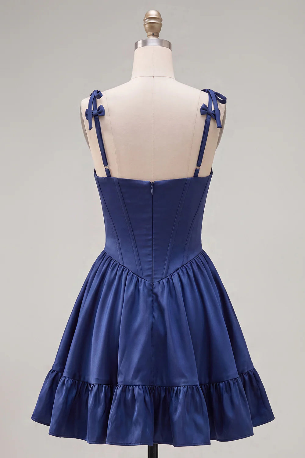 Navy A Line Spaghetti Straps Corset Homecoming Dress