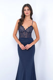Misha Gown Navy Fitted Dress With Open Back