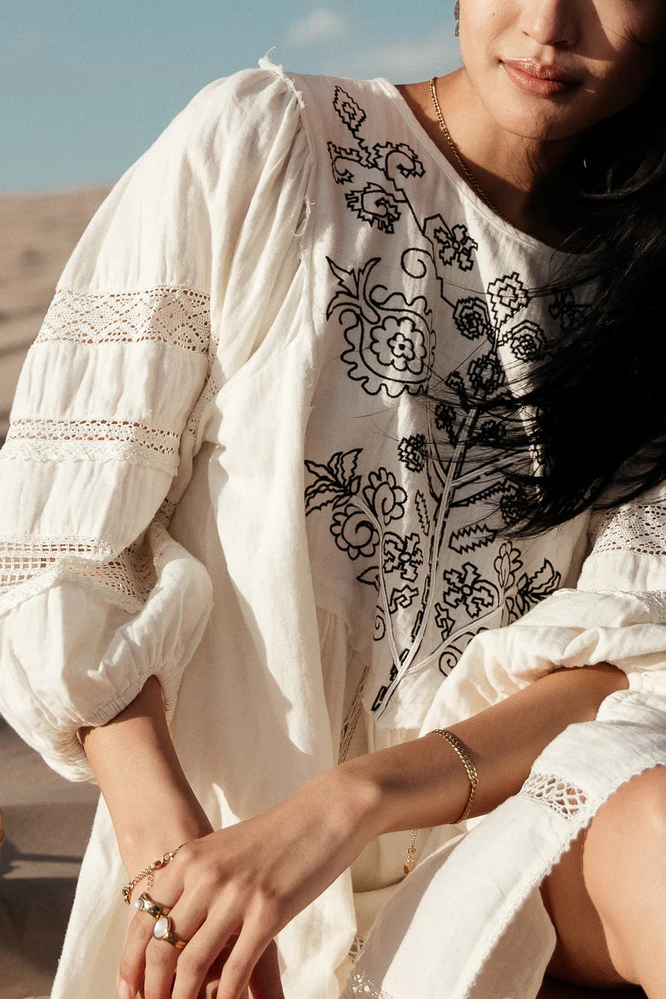 Serendipity Embroidered Midi Dress in Cream FINAL SALE