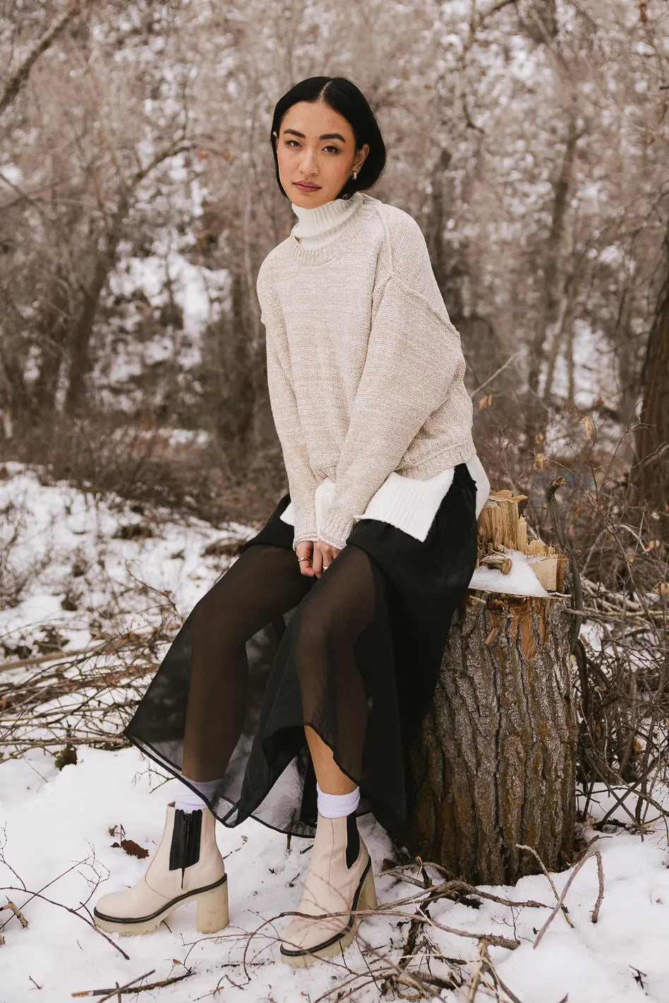 Gracie High Neck Sweater in Cream FINAL SALE