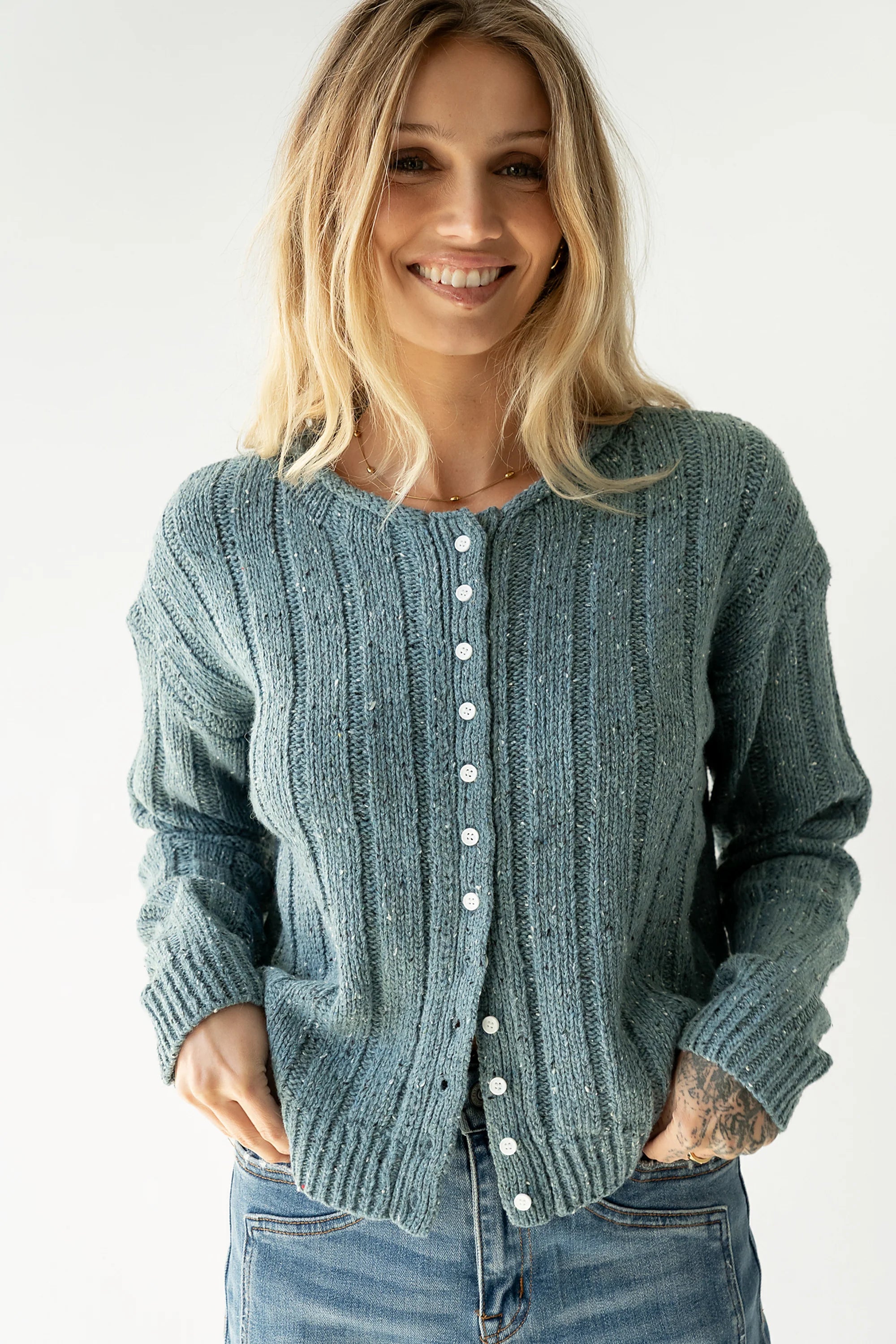 Katira Button Up Sweater in Blue