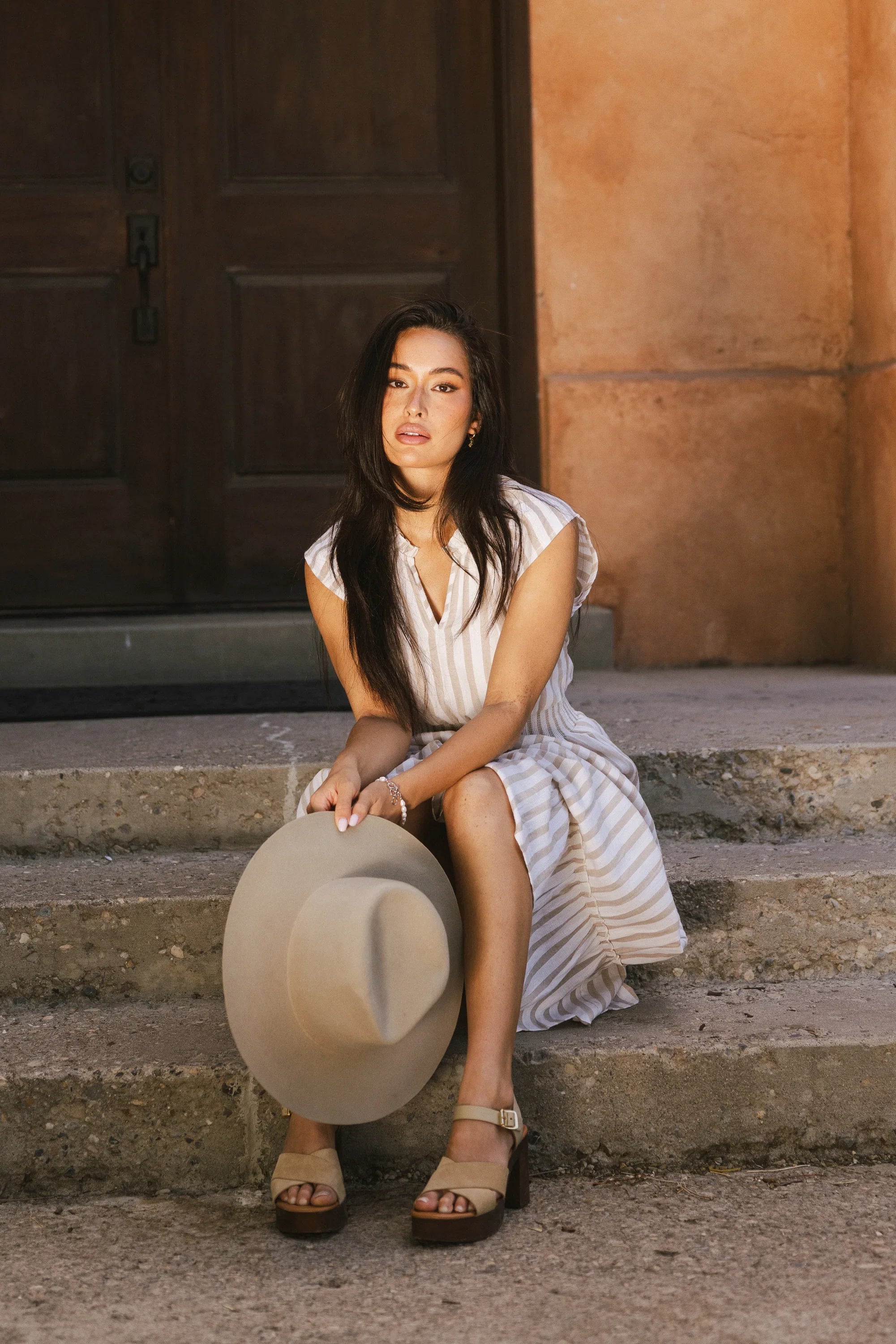 Claire Striped Maxi Dress in Taupe FINAL SALE