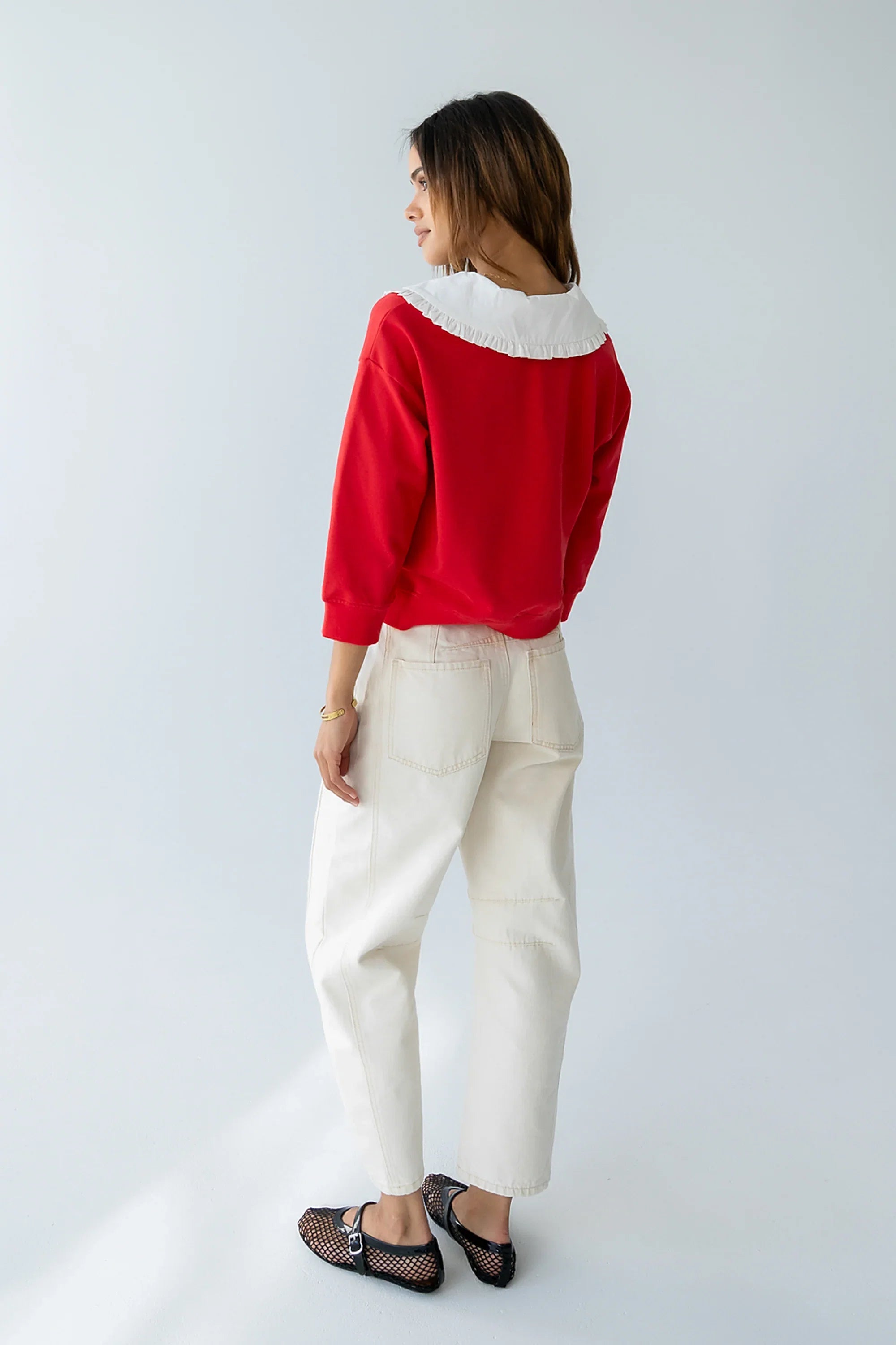 Kinsey Embroidered Barrel Jeans in Beige