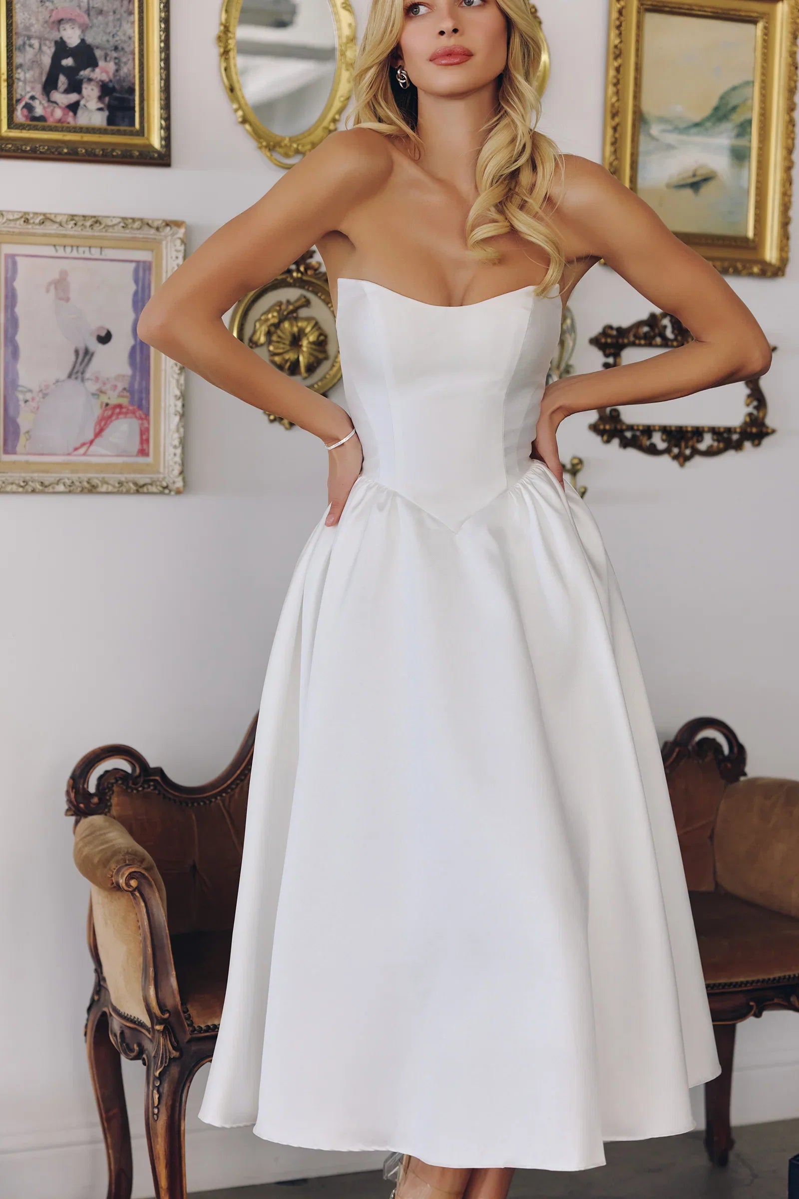 Talullah Midi Dress Off White Mikado Cocktail Dress