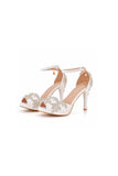 Rhinestone Flowers Decor Peep Toe Platform Stiletto Ankle strap High Heels