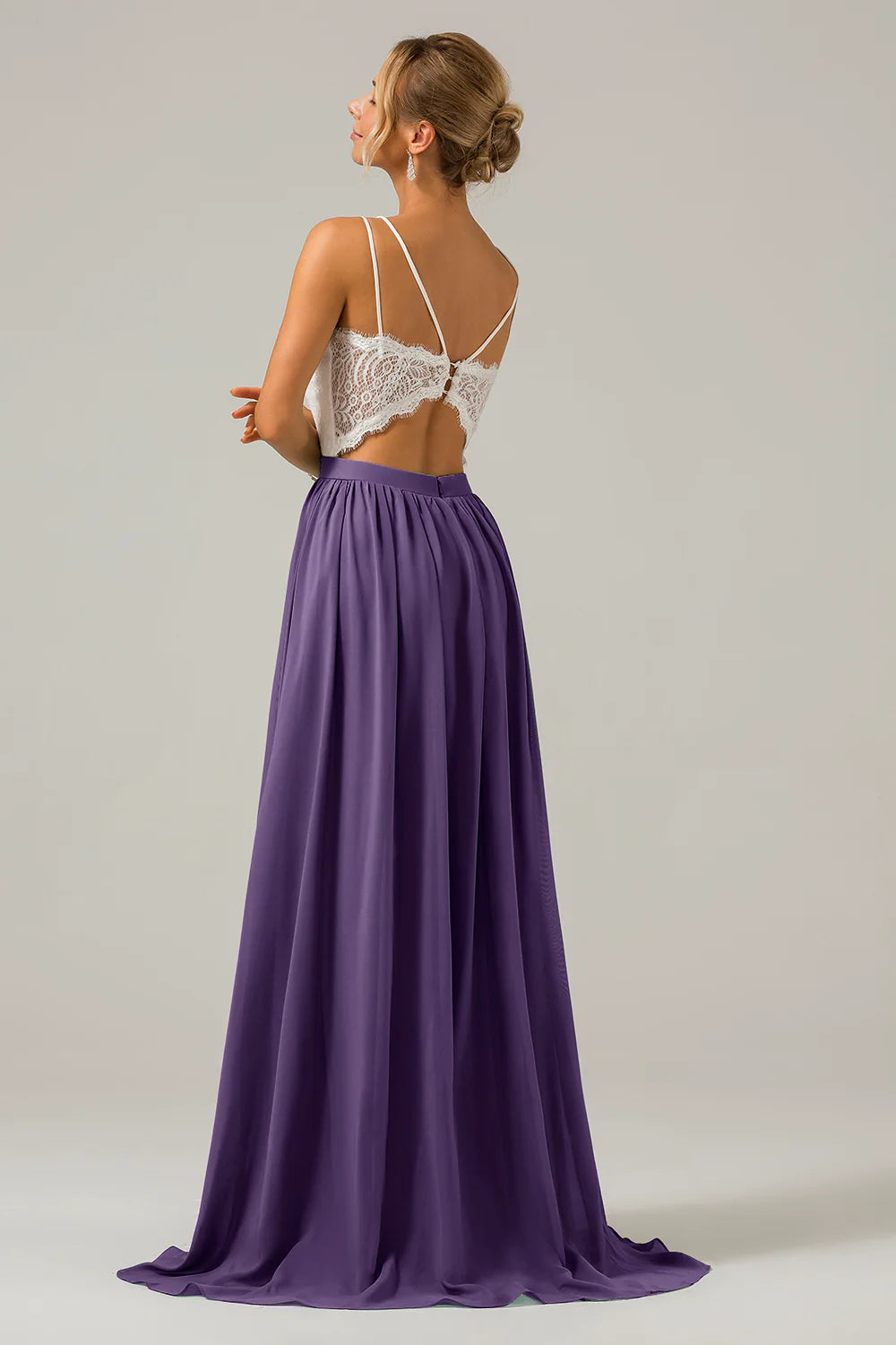 A Line Spaghetti Straps Pleated Long Bridesmaid Dress With Lace