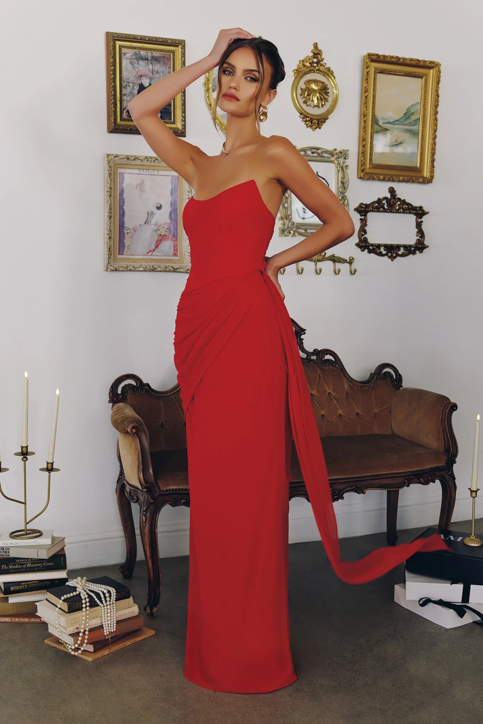 Skyler Gown Strapless Draped Chiffon Dress