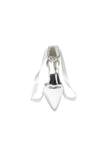 Rhinestone Ribbon Pointed Toe Ankle Strap Chunky Heel