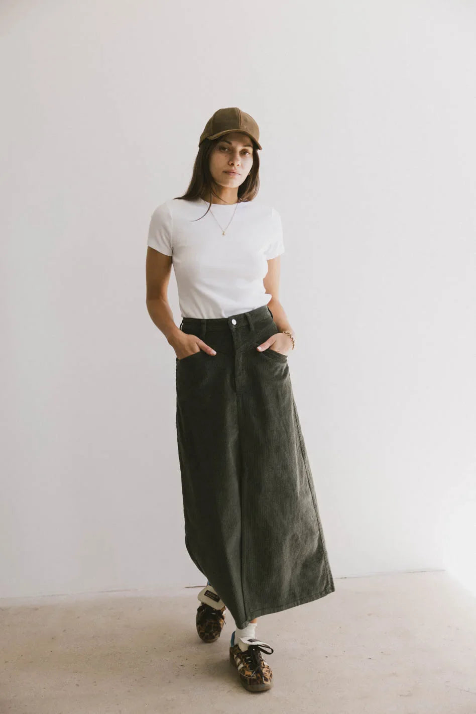 Sambria Corduroy Skirt in Olive FINAL SALE